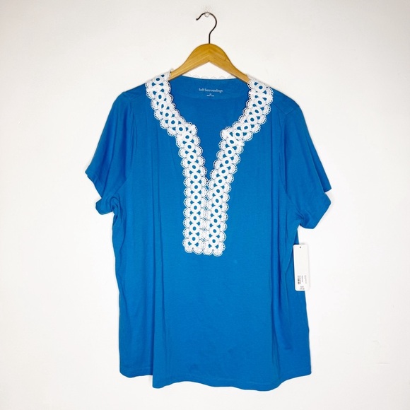 Soft Surrounding Blue Top with White Lace Detail Size 2X NWT - Picture 1 of 8